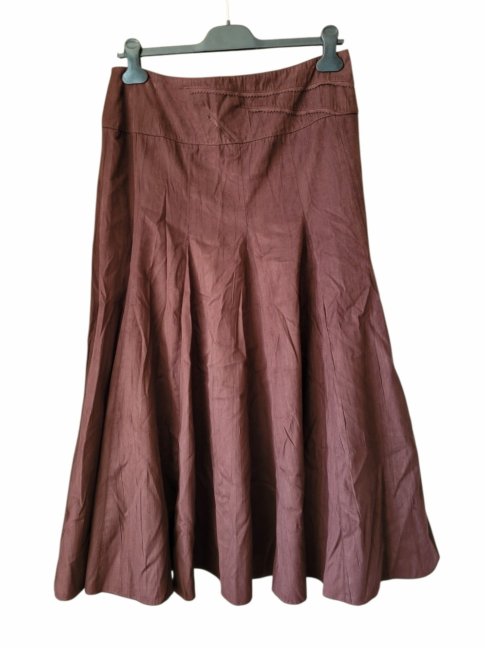 Vintage Faux Suede A-line Midi Skirt Gored Flared Chocolate Brown Size 10 - Picture 3 of 13